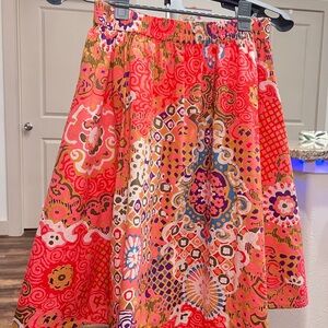 J.Crew Size 2 Red Patterned A-Line Skirt | 100% Cotton | Elastic Waist